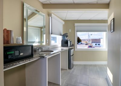 Vanity with Sink, Fridge & Coffee